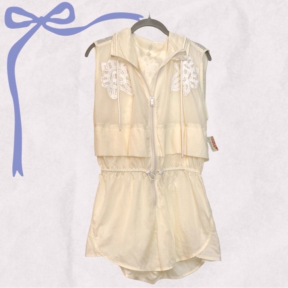 FP Movement by Free People Pants - FP Free People Movement Ivory Lace Athleisure Zip Up Romper NWT- Size Small